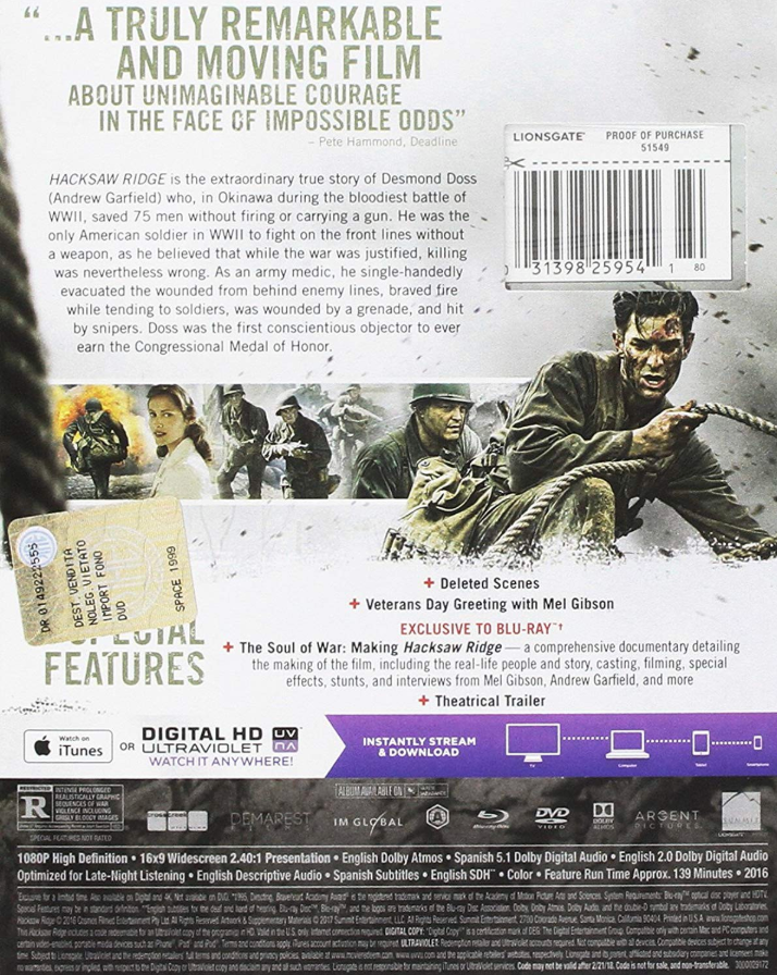 Hasta el ultimo hombre Hacksaw Ridge Blu-ray + DVD + Digital HD